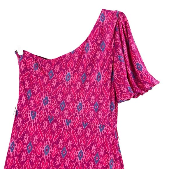 LAUREN Ralph Lauren Women Ruffle Dress Sz 10 Fuchsia Multi Geo High Low Hem NWT - Picture 14 of 14